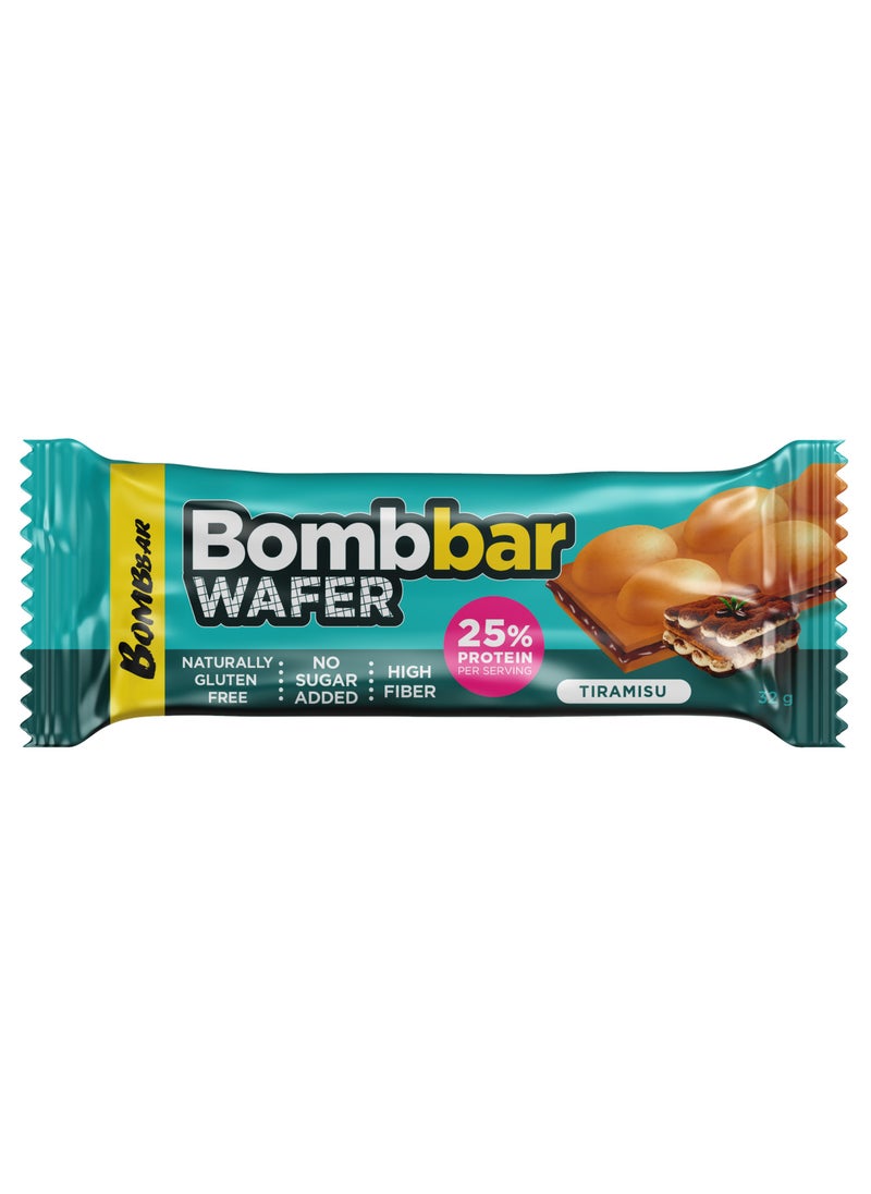BOMBBAR - Protein Wafer with Tiramisu Flavor, Gluten Free, High Fiber and No Sugar Added 12x32g - Image 1