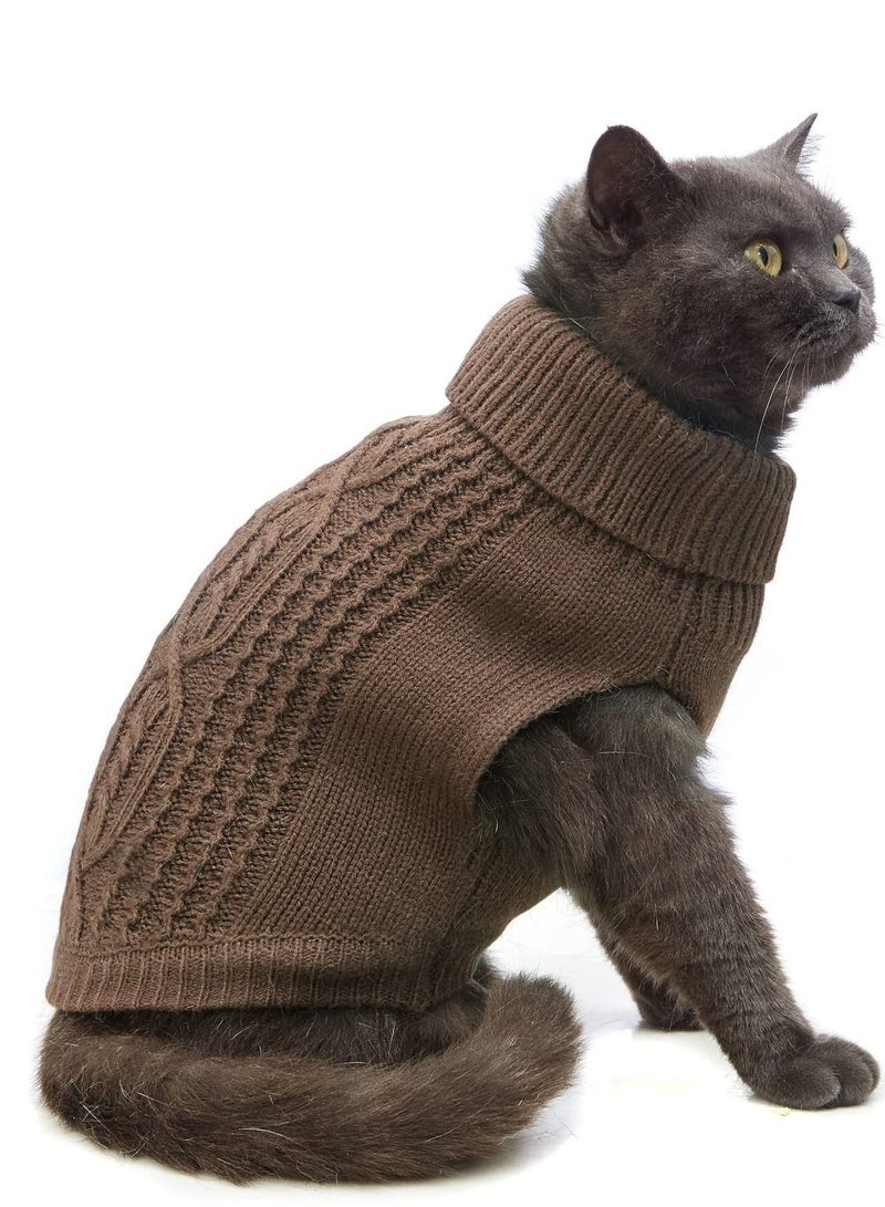 Y&D Cats Knitted Sweaters Turtleneck Sleeveless Cat Clothes Warm Winter Kitten Outfits for or Small Dogs in Cold Season Brown M  - Image 2