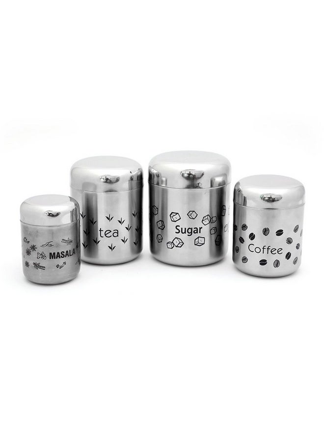 Coconut Coconut Stainless Steel Multipurpose Kitchen Accessories Canisters/Container for Storage Tea Coffee Sugar & Masala (Matt Finish) - 4 PC Set  - Image 1
