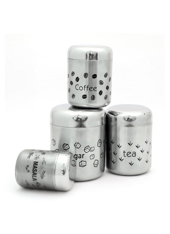 Coconut Coconut Stainless Steel Multipurpose Kitchen Accessories Canisters/Container for Storage Tea Coffee Sugar & Masala (Matt Finish) - 4 PC Set  - Image 2