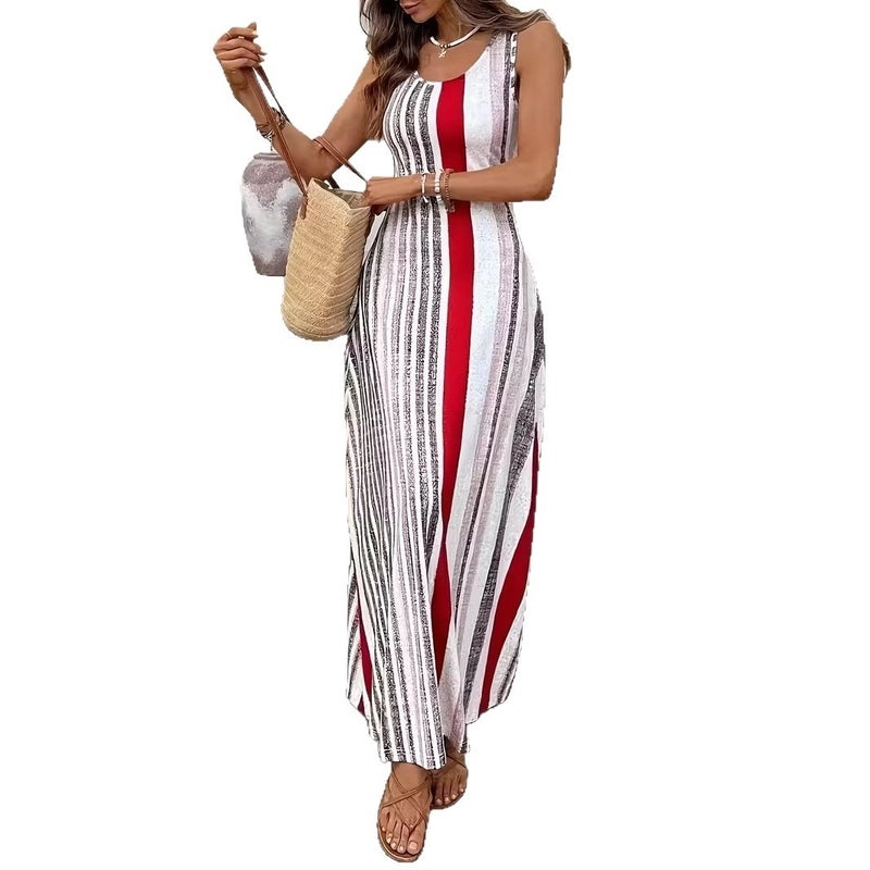 Summer Elegant Printed Striped Sleeveless Dress - Image 5