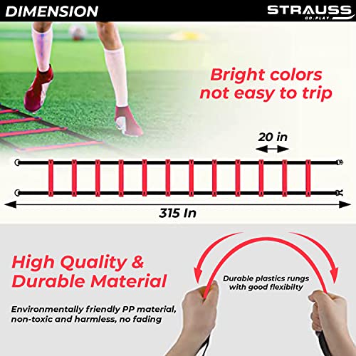 Strauss Agility Ladder | 8M Speed Training Ladder with 16 Adjustable Rungs | Speed Training Ladder for Men and Women | Ideal for Soccer, Football & Sports Training (Red) - Image 2