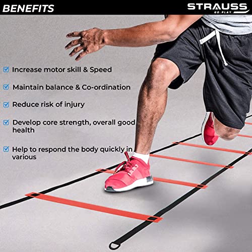 Strauss Agility Ladder | 8M Speed Training Ladder with 16 Adjustable Rungs | Speed Training Ladder for Men and Women | Ideal for Soccer, Football & Sports Training (Red) - Image 4