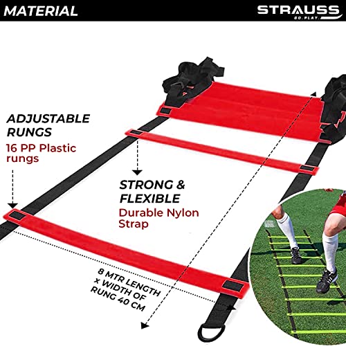 Strauss Agility Ladder | 8M Speed Training Ladder with 16 Adjustable Rungs | Speed Training Ladder for Men and Women | Ideal for Soccer, Football & Sports Training (Red) - Image 3