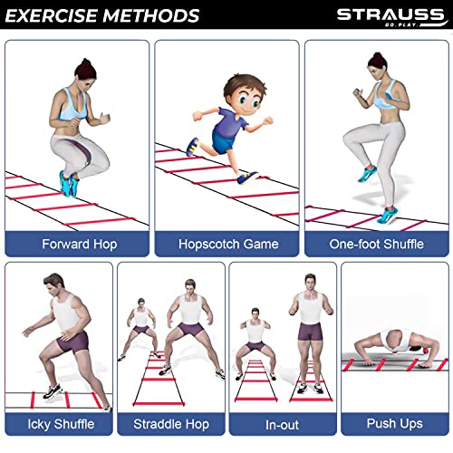 Strauss Agility Ladder | 8M Speed Training Ladder with 16 Adjustable Rungs | Speed Training Ladder for Men and Women | Ideal for Soccer, Football & Sports Training (Red) - Image 5