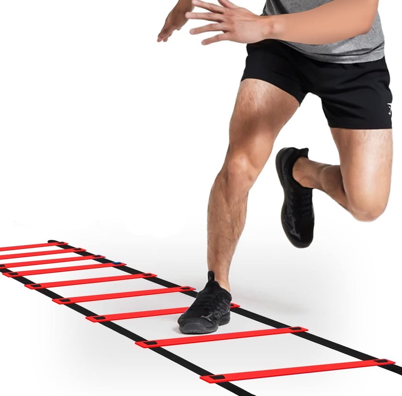 Strauss Agility Ladder | 8M Speed Training Ladder with 16 Adjustable Rungs | Speed Training Ladder for Men and Women | Ideal for Soccer, Football & Sports Training (Red) - Image 1