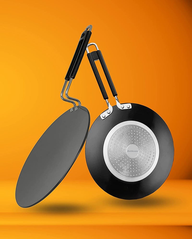 FLIXBLOOM FLIXBLOOM Perfect Flat Hard Anodized Tawa Tava Wider Base Stainless Steel Handle Roti Tava Induction Base Tawa for Roti Paratha Chapati Phulka Omelette Color Black  - Image 2