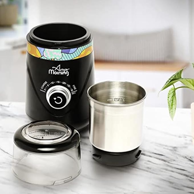 Any Morning Electric Coffee Grinder Adjustable Herb Grinder For Beans Spices Nuts Stainless Steel Blades Removable Cup 10 Precise Gring Settings Grinds Rapidly And Evenly 10 Cup 150 W - Image 5