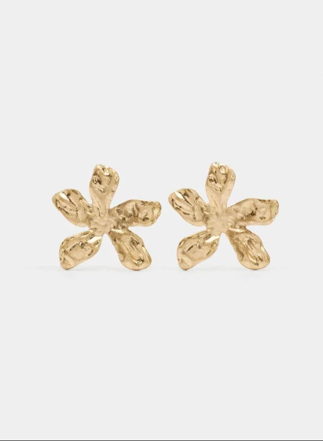 بارفوا أقراط زهرة ماكسي بملمس ذهبي