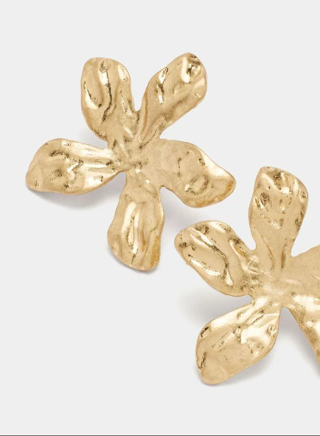 PARFOIS Gold Maxi flower earrings with texture Golden for Women | Best Price UAE