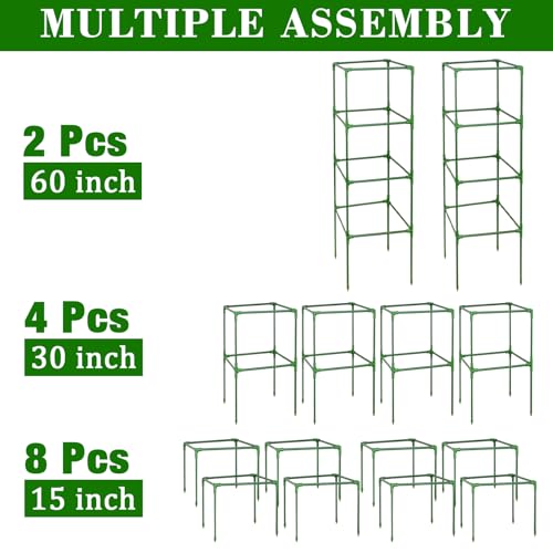 ZeeDix 2 Pack Heavy Duty Tomato Cages for Garden 60 Inches, Square Adjustable Tomato Trellis Cage Climbing Plant Support Trellis Plant Cages for Climbing Vegetables Flowers with 20Pcs Clips - Image 4