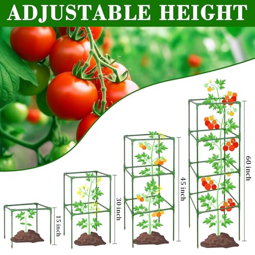 ZeeDix 2 Pack Heavy Duty Tomato Cages for Garden 60 Inches, Square Adjustable Tomato Trellis Cage Climbing Plant Support Trellis Plant Cages for Climbing Vegetables Flowers with 20Pcs Clips - Image 3