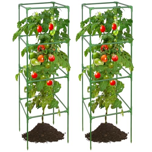 ZeeDix 2 Pack Heavy Duty Tomato Cages for Garden 60 Inches, Square Adjustable Tomato Trellis Cage Climbing Plant Support Trellis Plant Cages for Climbing Vegetables Flowers with 20Pcs Clips - Image 1