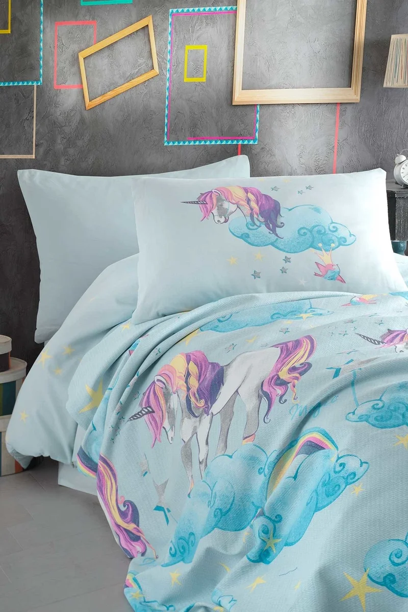 Cotton Life Fancy Single Duvet Cover Set - Unicorn Mint