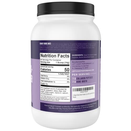 Left Coast Performance Collagen Bone Broth Powder 2lb Bone Broth with Grass Fed Collagen Peptides Unflavoured Grass Fed Hydrolyzed Beef Zero Carb Dairy Free Protein Powder 64 Servings - Image 5