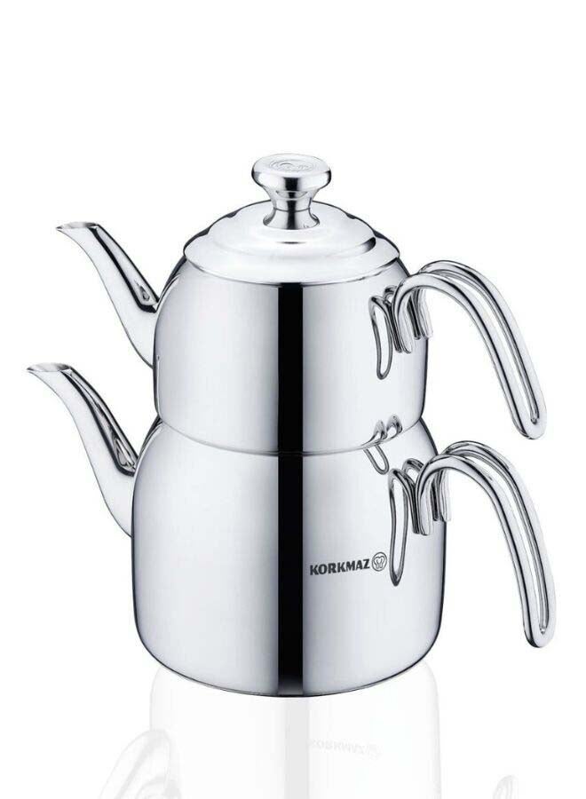 Korkmaz Droppa Mega Stainless Steel Teapot Set 3.5L| Stainless Steel Tri-Ply Sandwich Base | Induction Compatible | Large Capacity - KA058 - Image 2