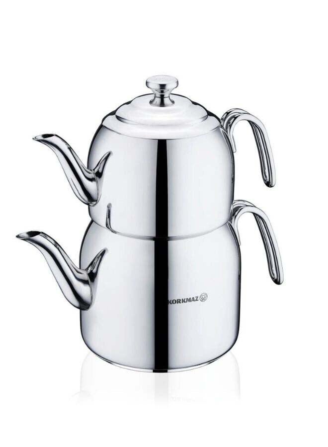 Korkmaz Droppa Mega Stainless Steel Teapot Set 3.5L| Stainless Steel Tri-Ply Sandwich Base | Induction Compatible | Large Capacity - KA058 - Image 1