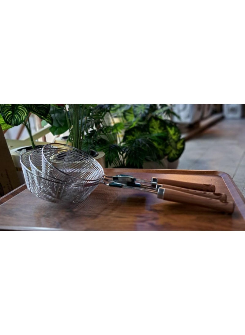 Roasting rack with wooden handle - practical design for a more organized kitchen (Medium size, height 7 cm, diameter 15 cm, length 40.5 cm) - Image 1