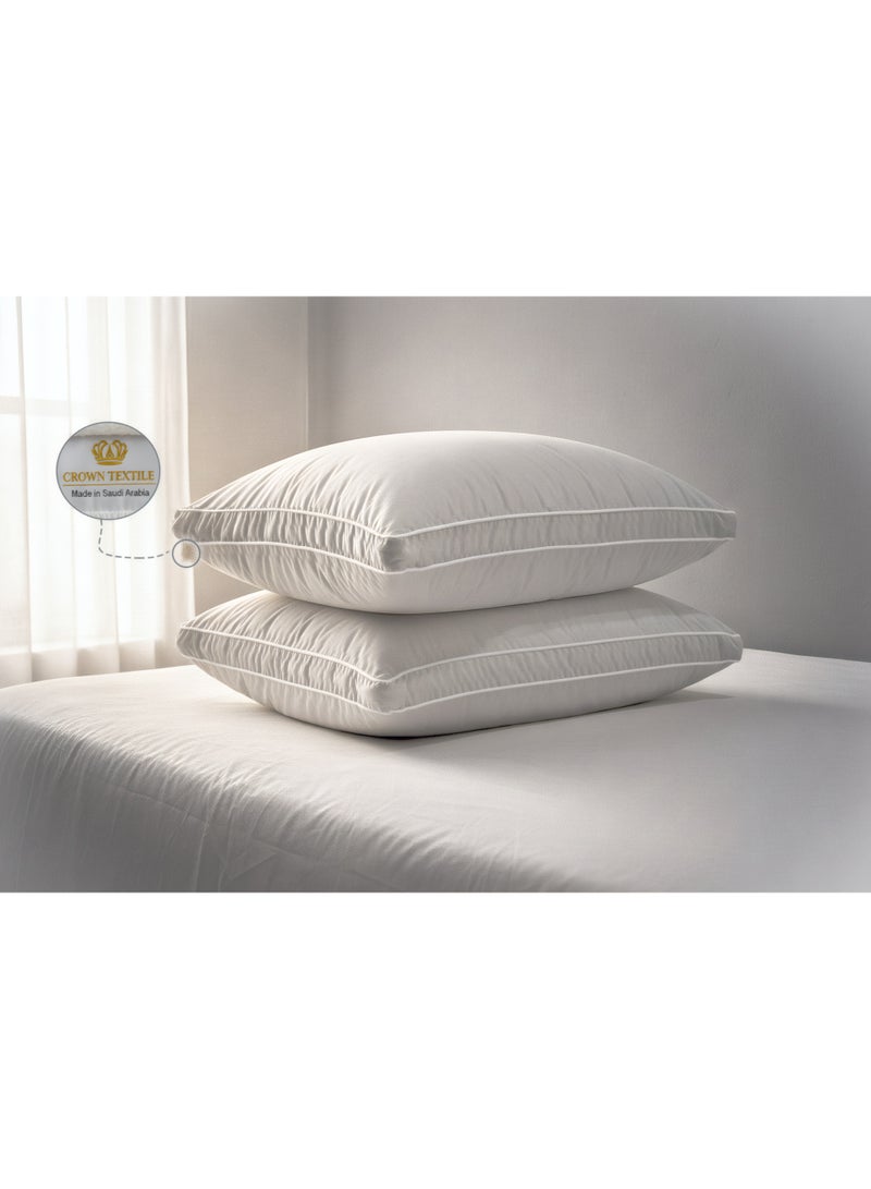 CROWN TEXTILE (2 pieces) Pillow with two lines of attractive edges - 1200 grams - made of microfiber, luxury hotel pillow - Image 1