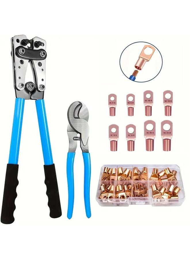 Heavy Duty Battery Crimping Pliers Set With Cutter And 60pcs Copper Terminals - Image 2