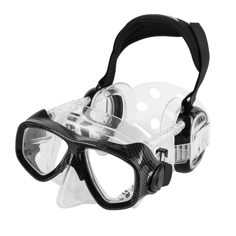 IST ProEar Dive Mask with Ear Covers Scuba Diving Pressure Equalization Gear Tempered Glass Twin Lens Black