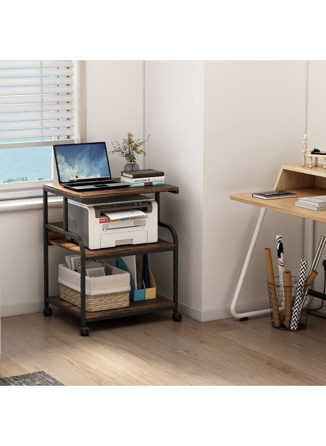 Fannova  Large Printer Stand With Adjustable Storage Shelf, 4 Tier Printer Cart With Wheels For Home Office Organization, Rolling Table Stand For Heat Press Mini Fridge, Industrial Style