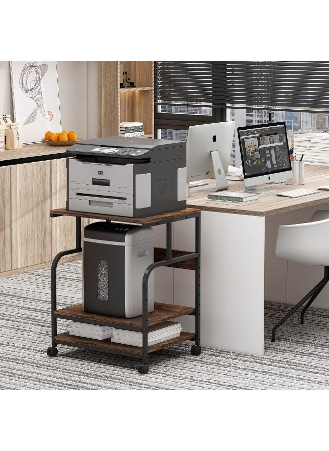 Fannova  Large Printer Stand With Adjustable Storage Shelf, 4 Tier Printer Cart With Wheels For Home Office Organization, Rolling Table Stand For Heat Press Mini Fridge, Industrial Style