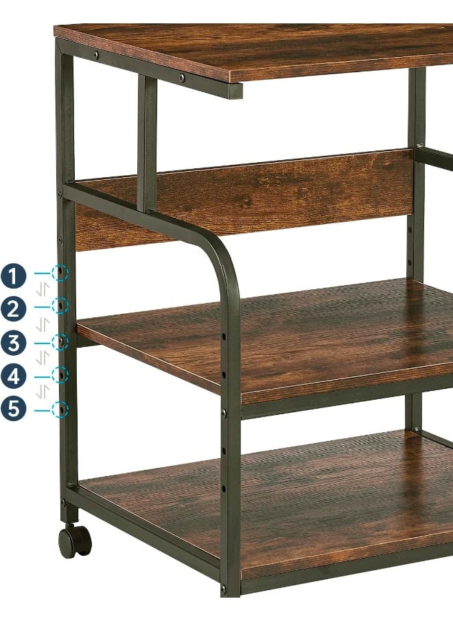 Fannova  Large Printer Stand With Adjustable Storage Shelf, 4 Tier Printer Cart With Wheels For Home Office Organization, Rolling Table Stand For Heat Press Mini Fridge, Industrial Style