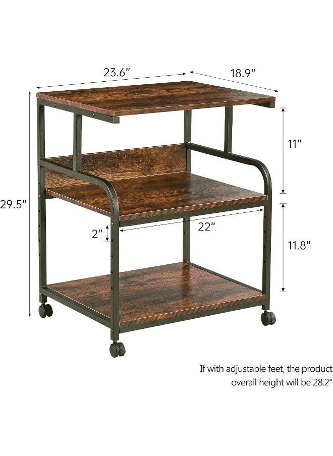 Fannova  Large Printer Stand With Adjustable Storage Shelf, 4 Tier Printer Cart With Wheels For Home Office Organization, Rolling Table Stand For Heat Press Mini Fridge, Industrial Style