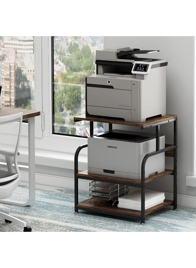 Fannova  Large Printer Stand With Adjustable Storage Shelf, 4 Tier Printer Cart With Wheels For Home Office Organization, Rolling Table Stand For Heat Press Mini Fridge, Industrial Style