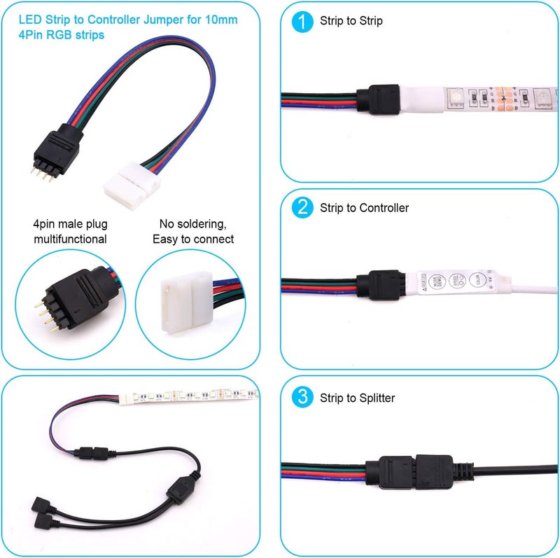 iCreating 5050 4Pin LED Strip Connector Kit 10mm RGB 4 Pin LED Connector Accessories Kit Include L LED Connectors for Strip Lights, 4-pin LED Light Strip Connectors with Wire, LED Extension Cable - Image 2