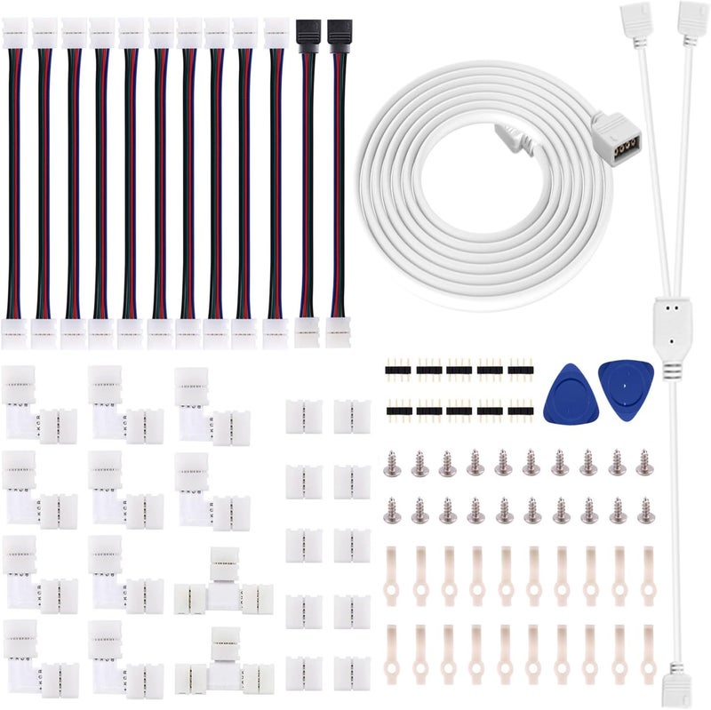 iCreating 5050 4Pin LED Strip Connector Kit 10mm RGB 4 Pin LED Connector Accessories Kit Include L LED Connectors for Strip Lights, 4-pin LED Light Strip Connectors with Wire, LED Extension Cable - Image 1