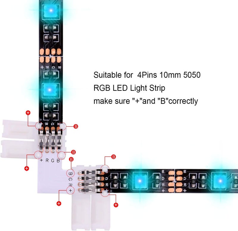 iCreating 5050 4Pin LED Strip Connector Kit 10mm RGB 4 Pin LED Connector Accessories Kit Include L LED Connectors for Strip Lights, 4-pin LED Light Strip Connectors with Wire, LED Extension Cable - Image 5