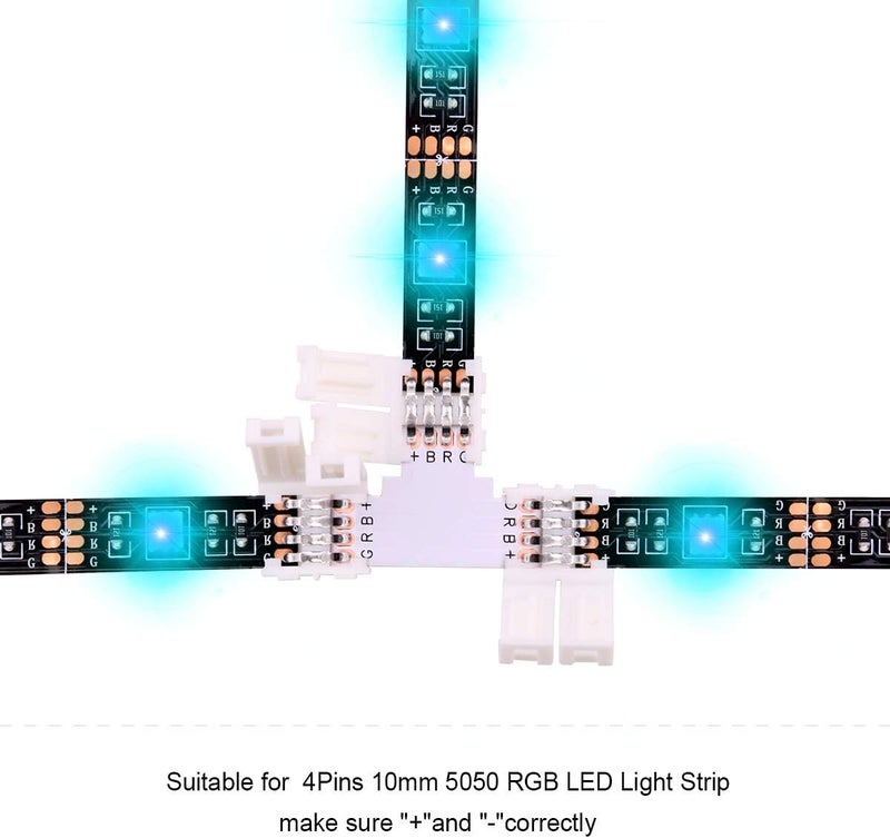iCreating 5050 4Pin LED Strip Connector Kit 10mm RGB 4 Pin LED Connector Accessories Kit Include L LED Connectors for Strip Lights, 4-pin LED Light Strip Connectors with Wire, LED Extension Cable - Image 4