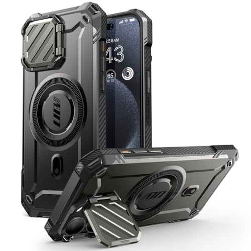 SUPCASE for iPhone 15 Pro Case with Stand Unicon Beetle Mag XT Compatible with MagSafe Builtin Camera Cover Kickstand Heavy Duty Rugged Strong Magnetic Phone Case for iPhone 15 Pro Black - Image 1
