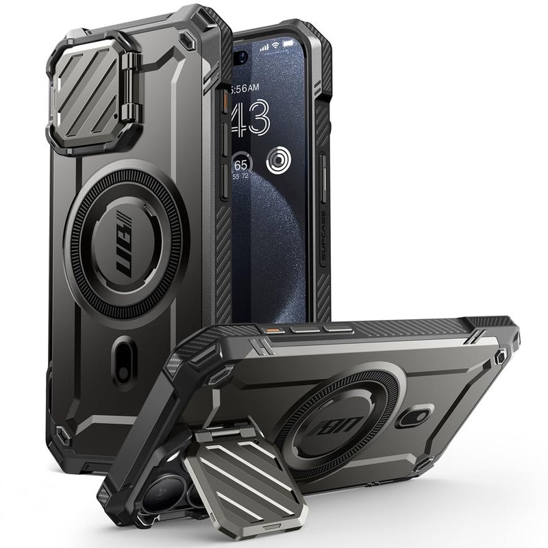 SUPCASE for iPhone 15 Pro Case with Stand Unicon Beetle Mag XT Compatible with MagSafe Builtin Camera Cover Kickstand Heavy Duty Rugged Strong Magnetic Phone Case for iPhone 15 Pro Black - Image 2