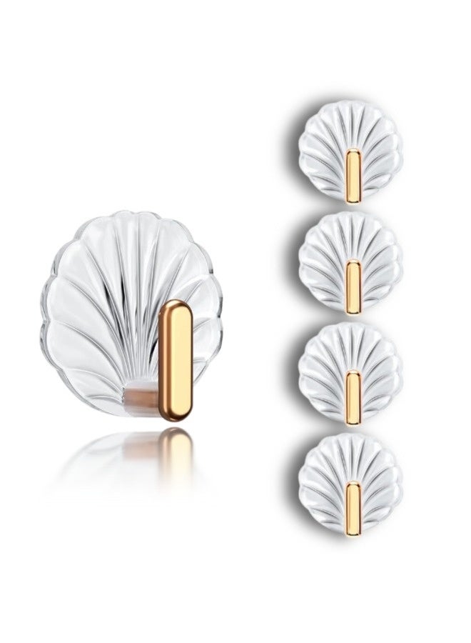 4 Pack Shell Clear Bathroom Hooks - No Drill Removable Waterproof Adhesive Hooks for Bathroom, Shower, Kitchen, for Towels, Bath Sponges u0026 Small Items - Image 1
