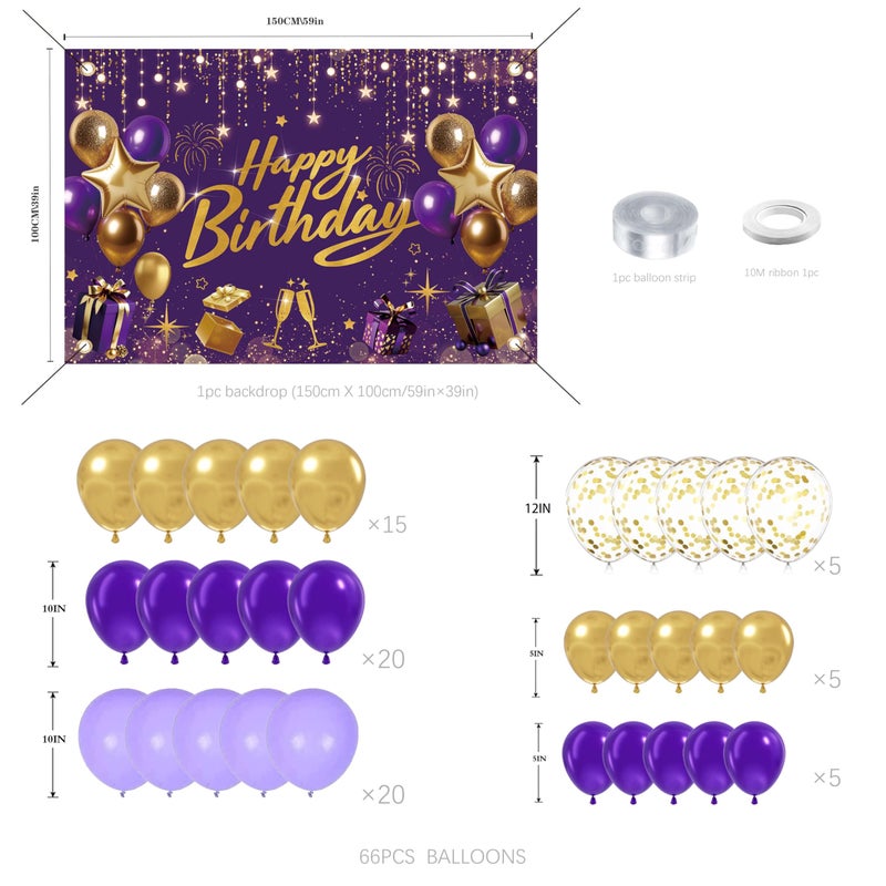 jenlion Purple and Gold Birthday Decorations for Women,Party Supplies with Happy Birthday Backdrop,Balloon Garland Arch Kit For Girls - Image 2