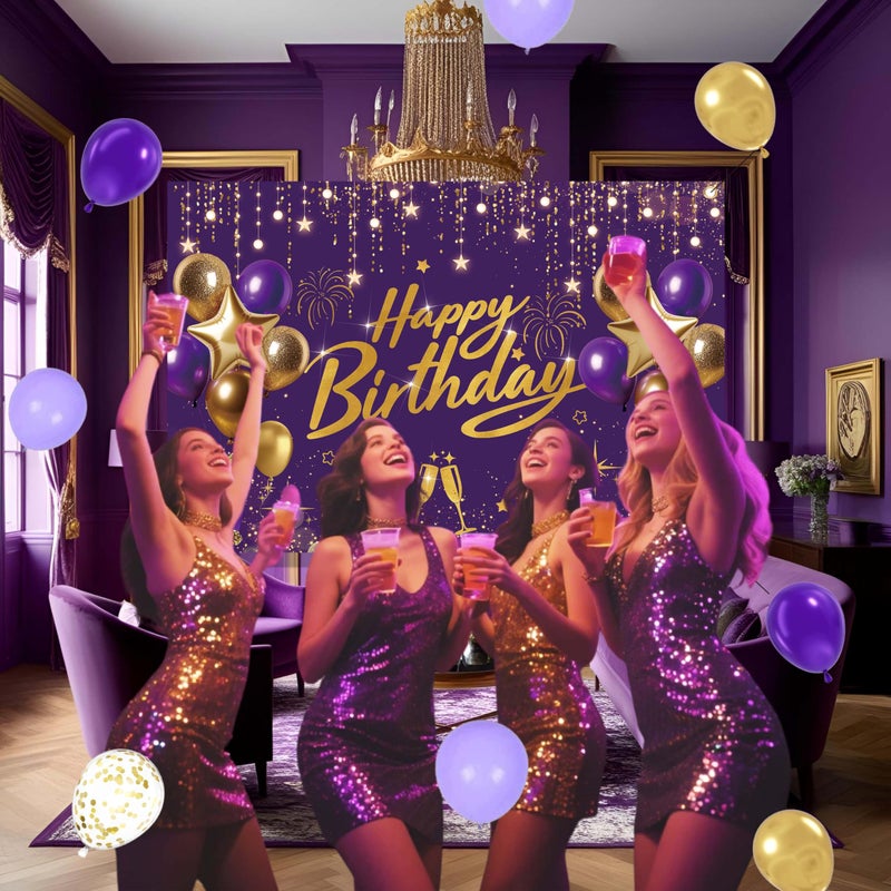 jenlion Purple and Gold Birthday Decorations for Women,Party Supplies with Happy Birthday Backdrop,Balloon Garland Arch Kit For Girls - Image 4