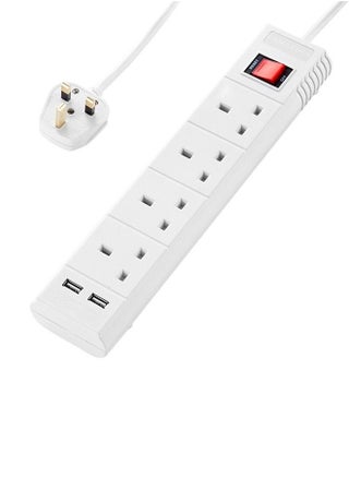 4 Sockets - 3 Meters - With On/Off Button & 2 USB Port