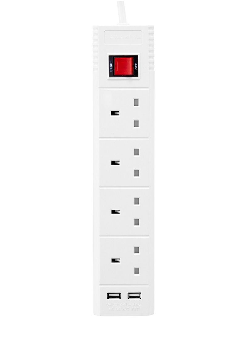 LAWAZIM - Heavy duty 4 Way Extension Cable with on/off buttons & 2 USB Port | 3 Meters | 2990W - Image 1