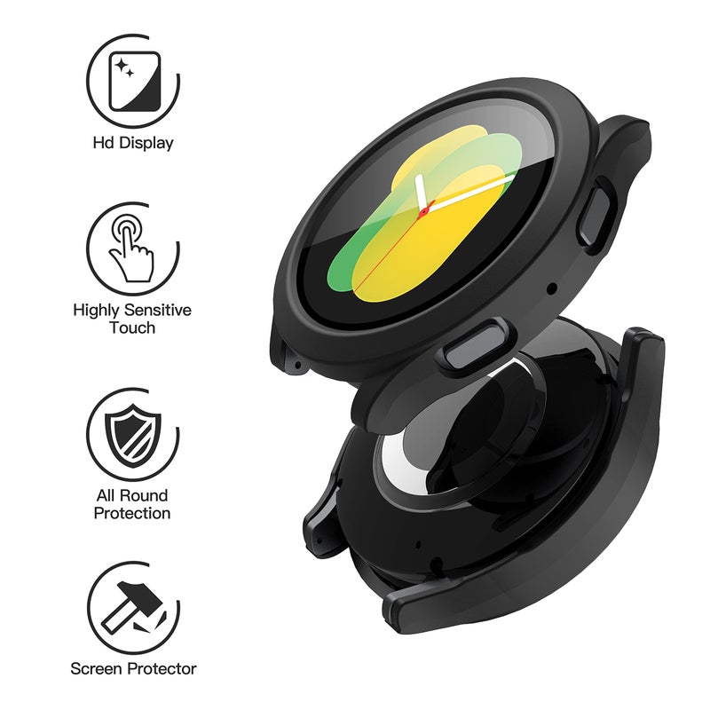 Misxi 2-Pack Hard PC Case with Screen Protector for Samsung Galaxy Watch 5 Galaxy Watch 4 40mm, Ultra-Thin Scratch Resistant Cover with Tempered Glass, 1 Black + 1 Transparent - Image 2
