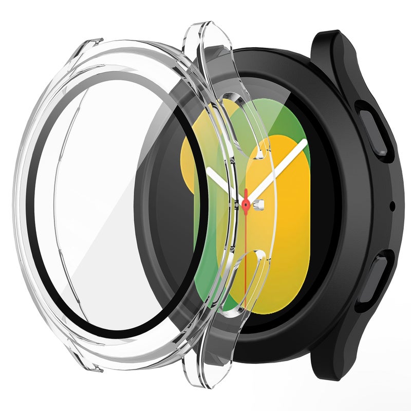 Misxi 2-Pack Hard PC Case with Screen Protector for Samsung Galaxy Watch 5 Galaxy Watch 4 40mm, Ultra-Thin Scratch Resistant Cover with Tempered Glass, 1 Black + 1 Transparent - Image 1