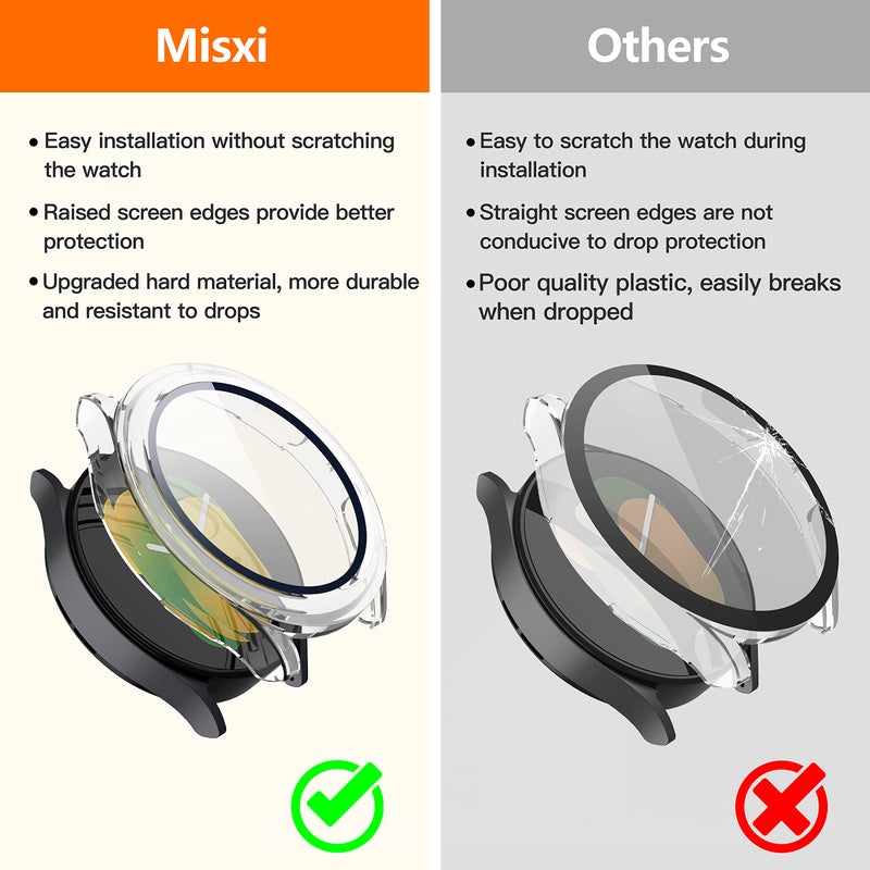 Misxi 2-Pack Hard PC Case with Screen Protector for Samsung Galaxy Watch 5 Galaxy Watch 4 40mm, Ultra-Thin Scratch Resistant Cover with Tempered Glass, 1 Black + 1 Transparent - Image 3