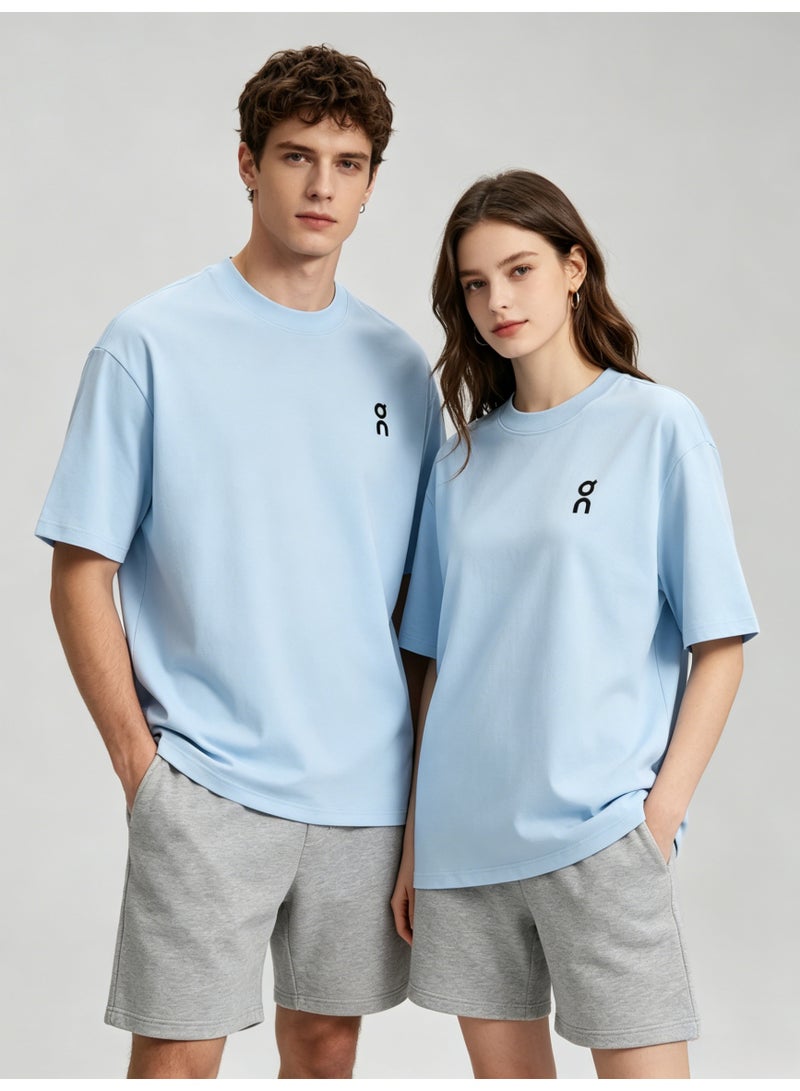 اون راننج On Unisex Light Sky Blue Minimal Black Logo Crew Neck Couple T-Shirt - Image 3