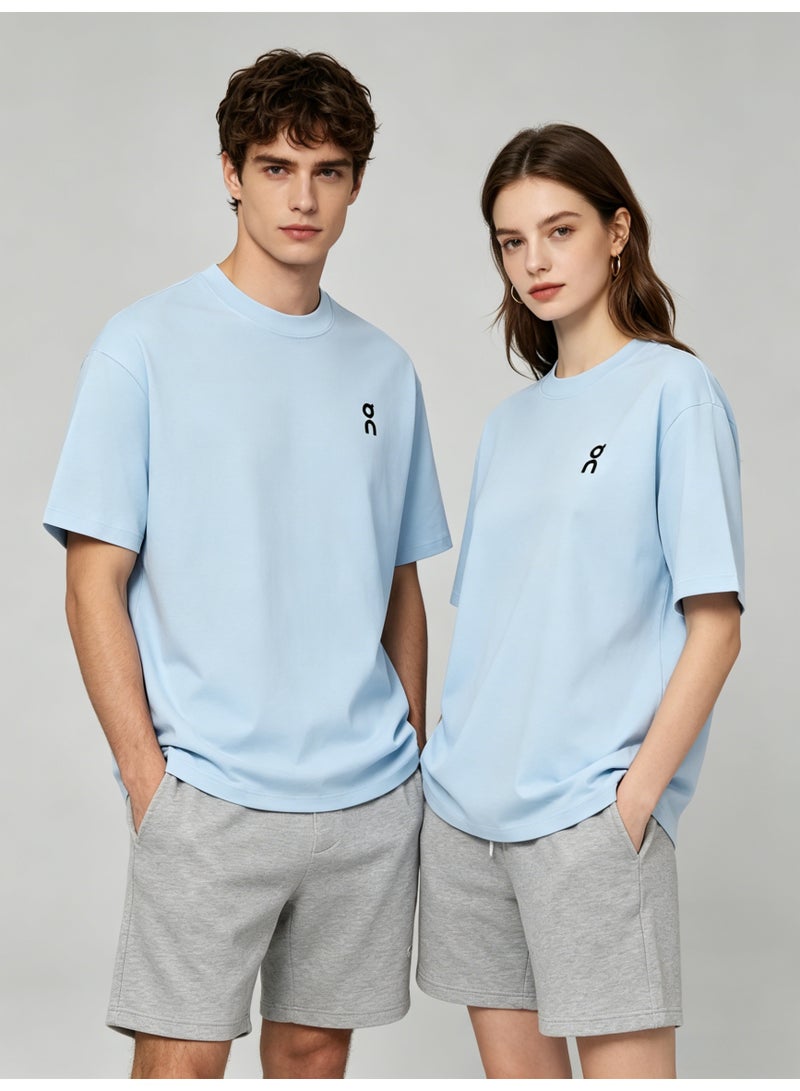 اون راننج On Unisex Light Sky Blue Minimal Black Logo Crew Neck Couple T-Shirt - Image 1