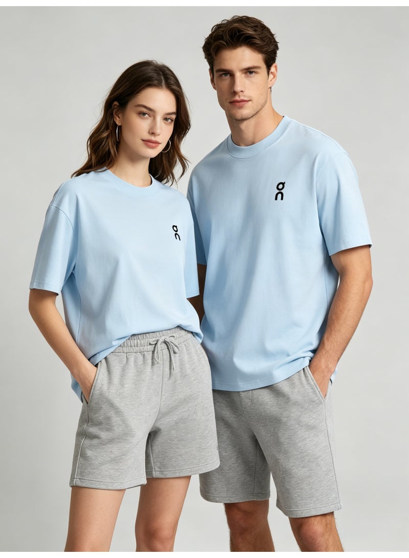 اون راننج On Unisex Light Sky Blue Minimal Black Logo Crew Neck Couple T-Shirt - Image 5