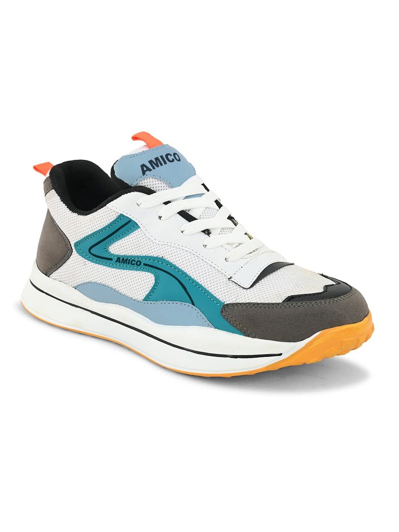 Amico Mens Sports Running Shoes Size 7 | White Blue Sport Shoes for Men | Lightweight Breathable Gym Shoes | Comfortable Walking Shoes | Ideal Running Shoes for Daily Use - Image 1
