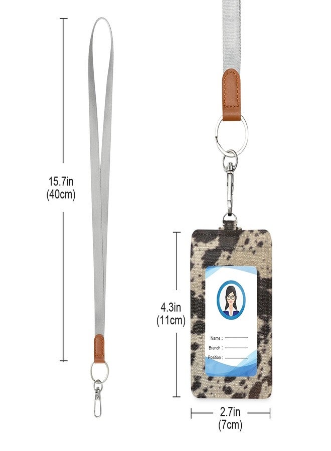 OTVEE Badge Holder, PU Leather ID Card Case Wallet with Neck Lanyard and Key Ring (Cow Skin) - Image 3
