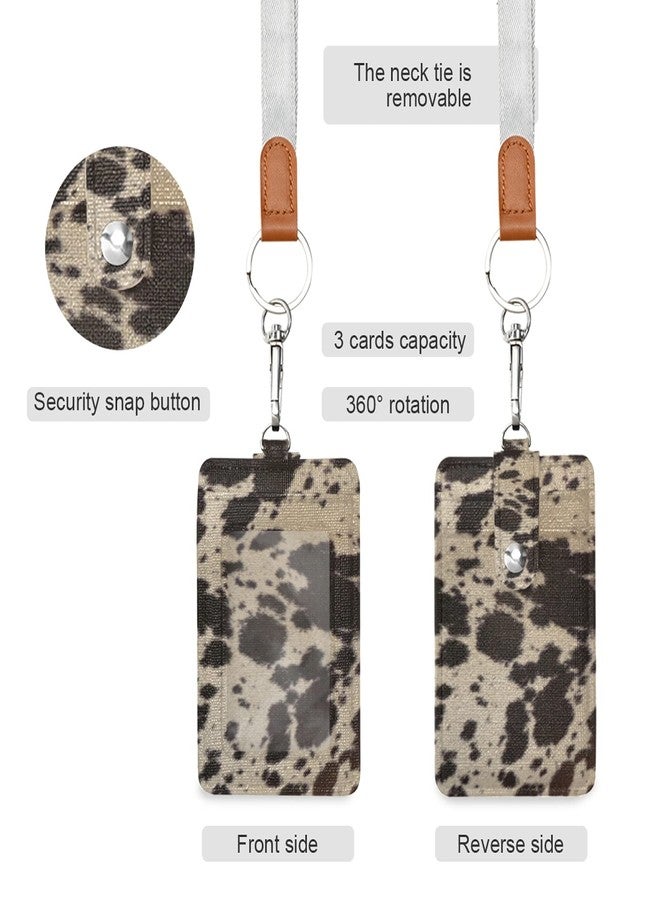 OTVEE Badge Holder, PU Leather ID Card Case Wallet with Neck Lanyard and Key Ring (Cow Skin) - Image 2